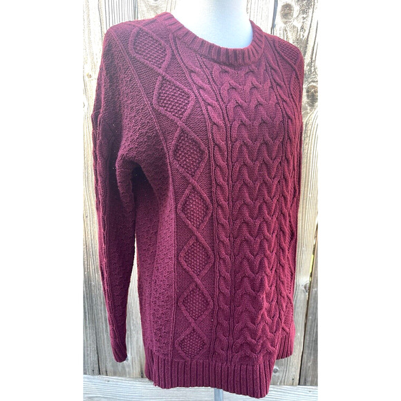 BDG Women's Cotton Cotton Acrylic Burgundy Knitted Chunky Cable Sweater S-P - Picture 1 of 15